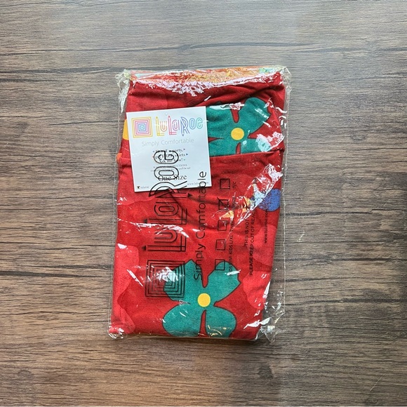 LuLaRoe Leggings OS ~ fun abstract floral print on a dark red background - Picture 2 of 3